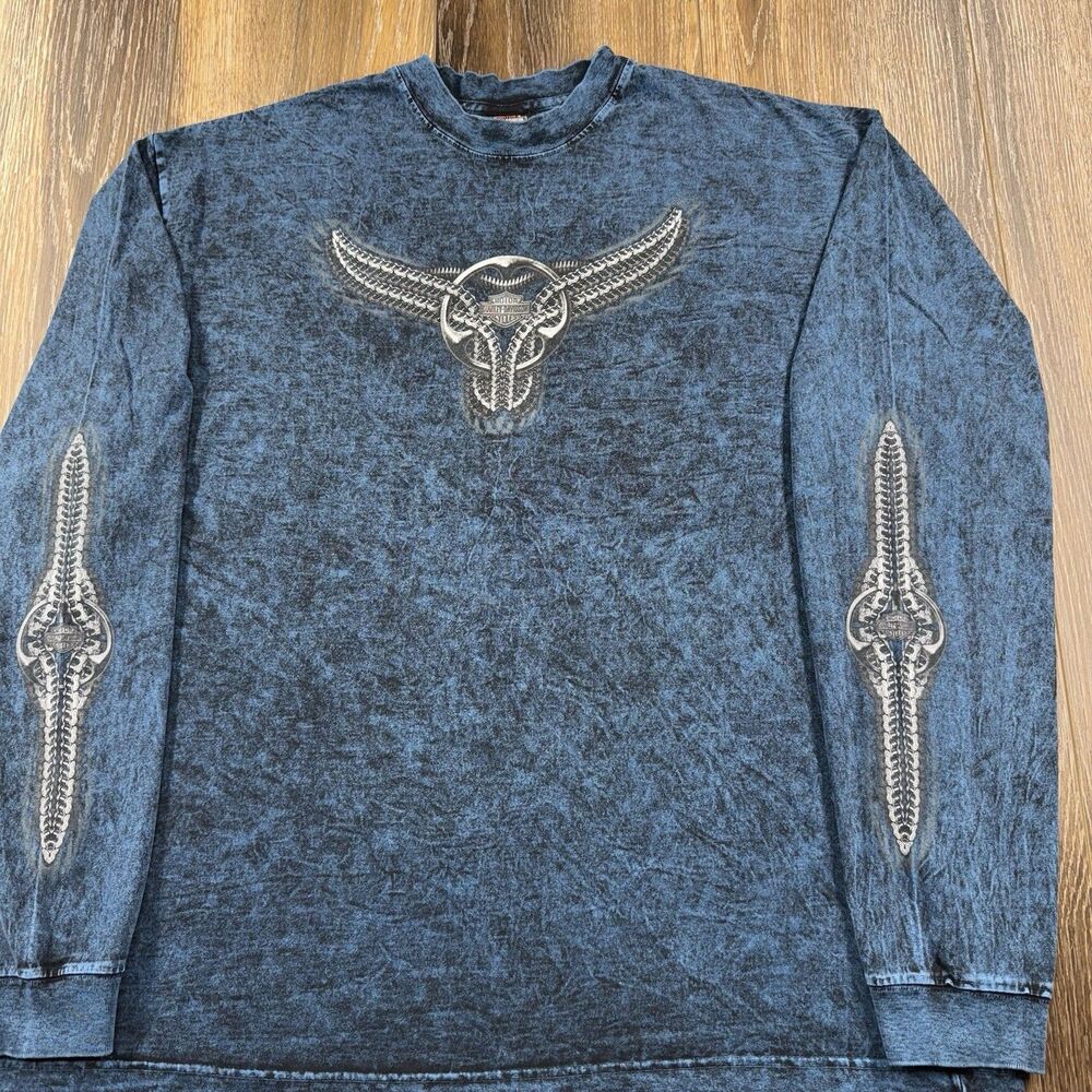 Vintage Harley Davidson Shirt Mens XXL Acid Wash Racing Chain USA Long Sleeve